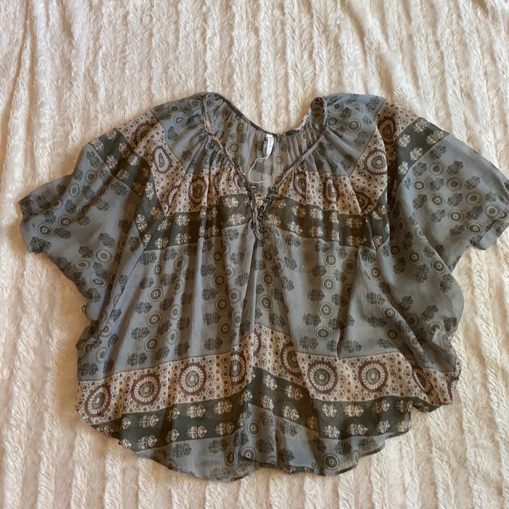 Hippy boho top mandala flowy blouse sheer shirt with buttons